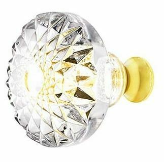 crystal cabinet knobs: Lead Free German Crystal Round Etched Knob With Solid Brass Base