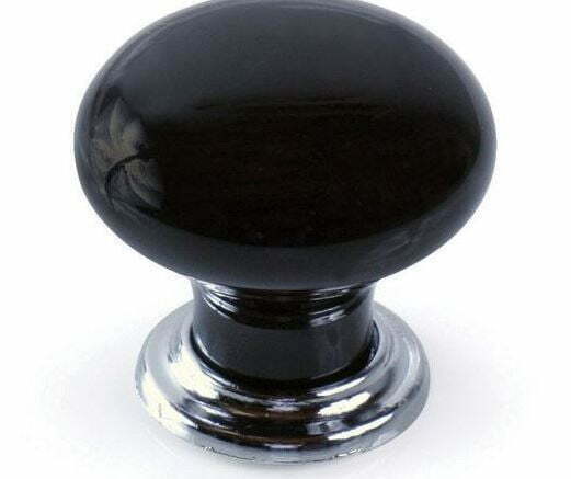 porcelain cabinet knobs: Black Porcelain Knob with Chrome Base